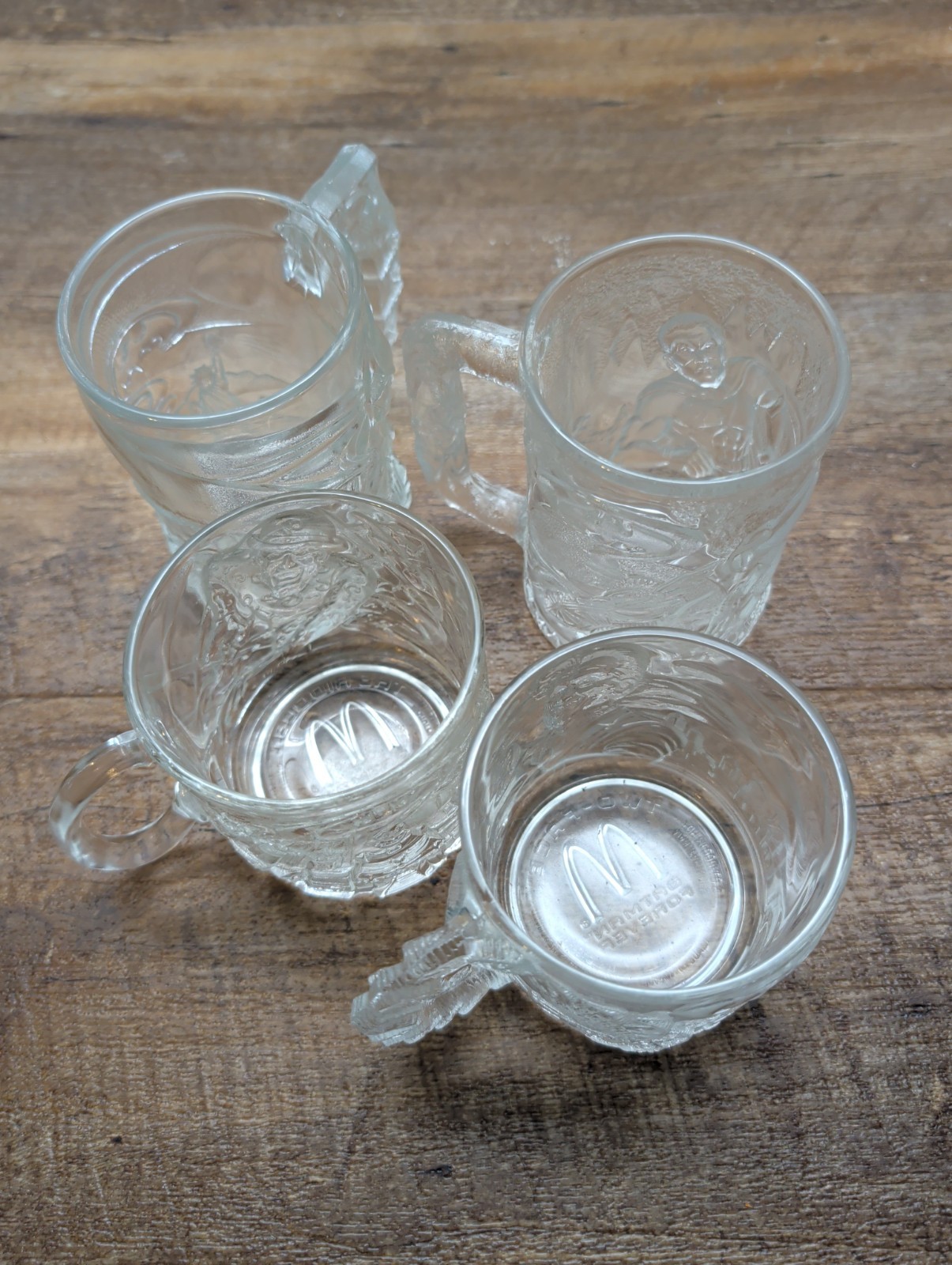 Batman Forever McDonald\'s Mugs, Complete Set of 4, Collectors Glasses VTG 1995