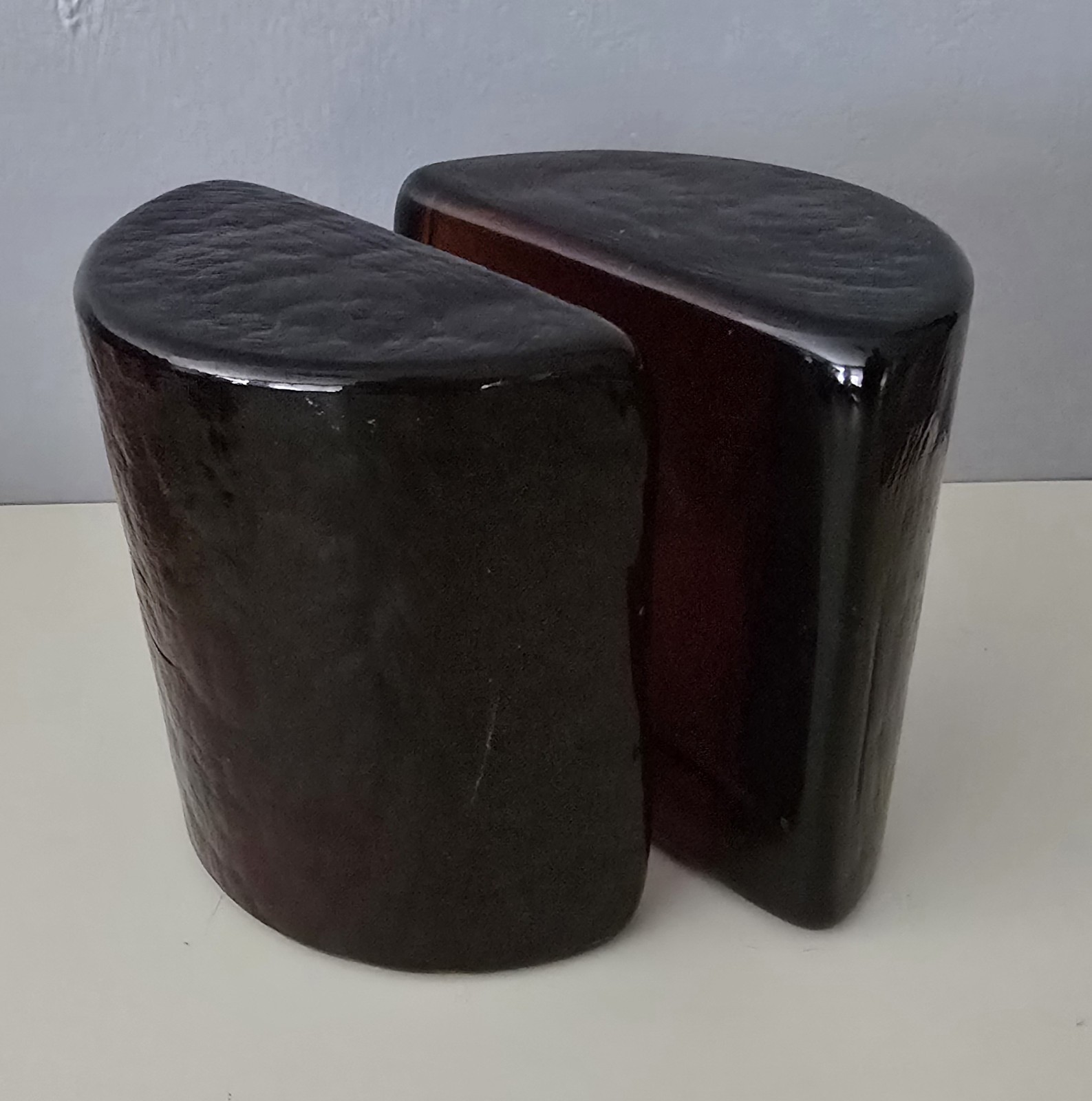 Vintage BLENKO ART GLASS HALF MOON BOOKENDS ~ Dark Amber Wayne Husted MCM Vintage BLENKO ART GLASS HALF MOON BOOKENDS ~ Dark Amber Wayne Husted MCM