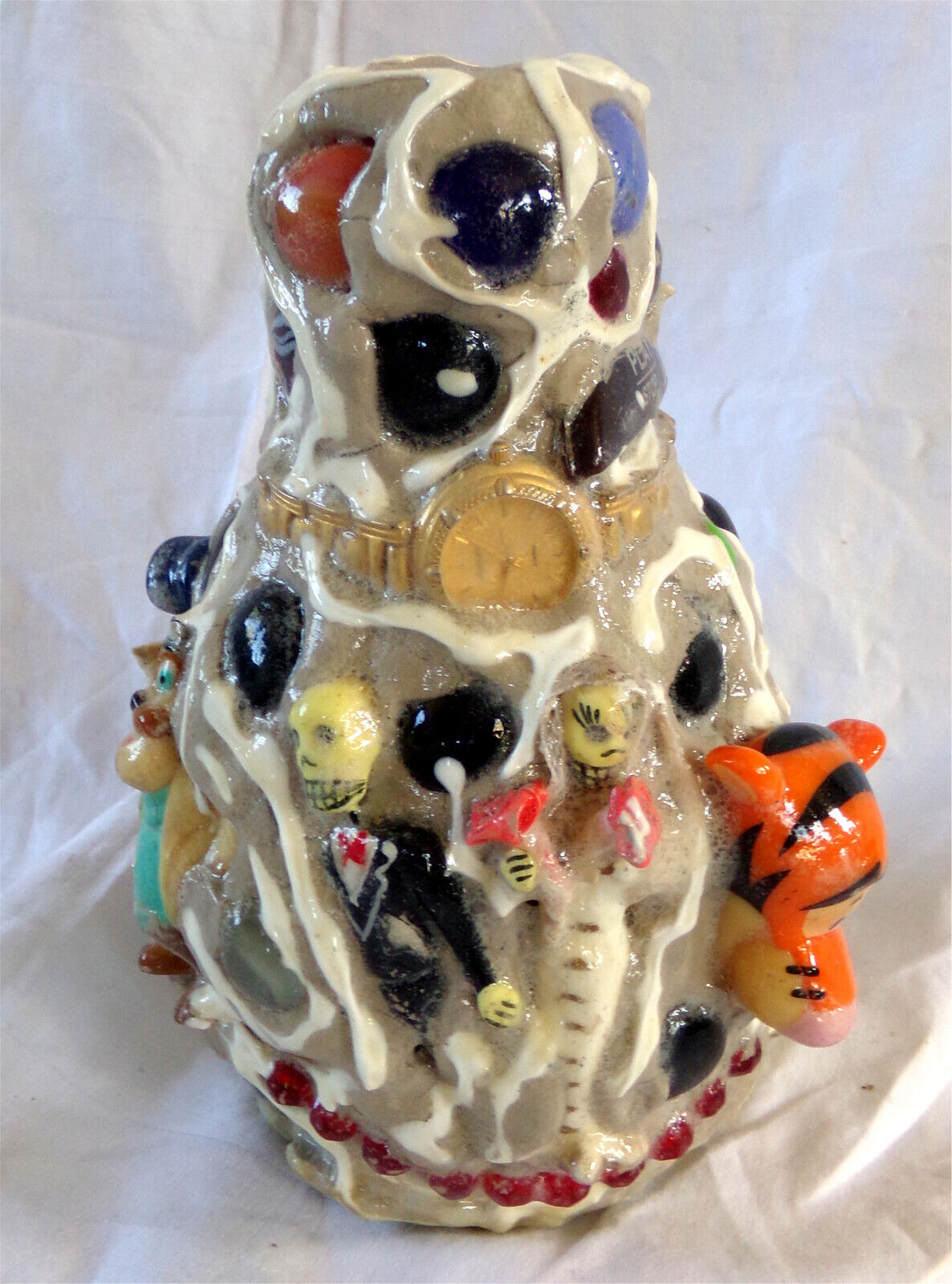 COLLAGE POTTERY BOTTLE Sculpture Jar, Memory Jug, Mosaic Vase, Original Art 1/1