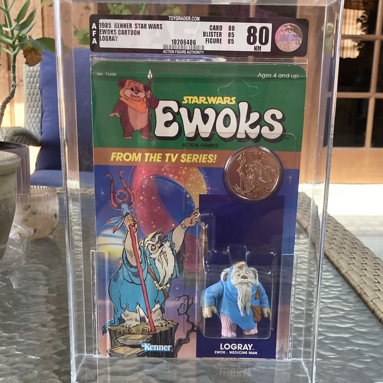 Kenner 1985 Star Wars Ewoks Cartoon Logray Vintage Action Figure AFA 80 Kenner 1985 Star Wars Ewoks Cartoon Logray Vintage Action Figure AFA 80