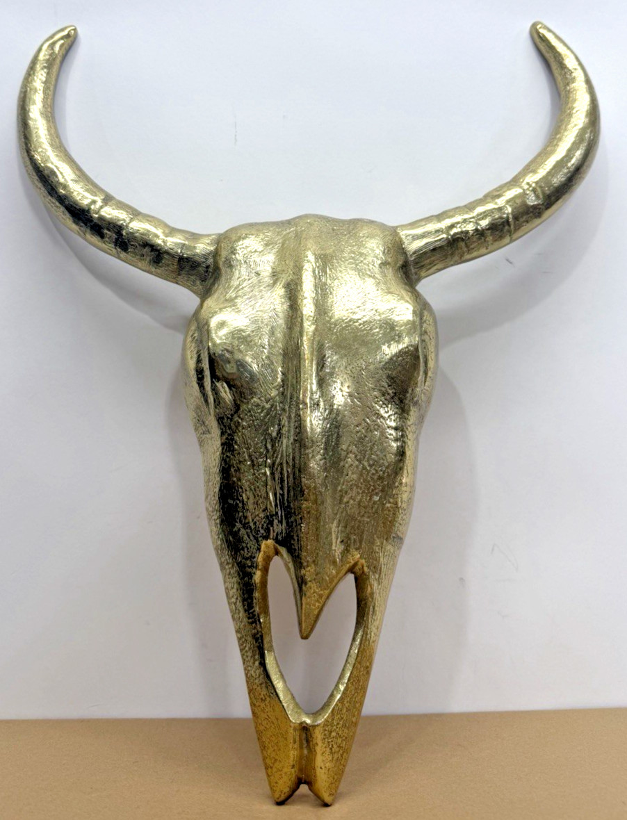 LARGE VTG SOUTHWEST CAST BRASS STEER SCULL COW/BULL 19 LARGE VTG SOUTHWEST CAST BRASS STEER SCULL COW/BULL 19