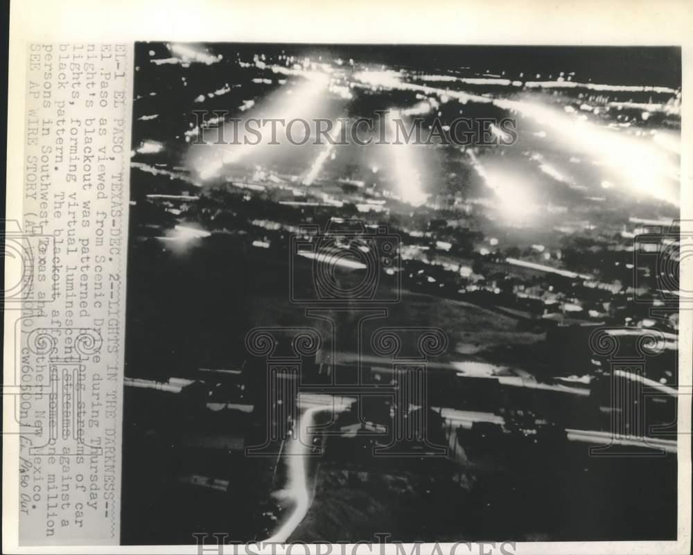 1965 Press Photo El Paso blackout with car light streams seen from Scenic Drive