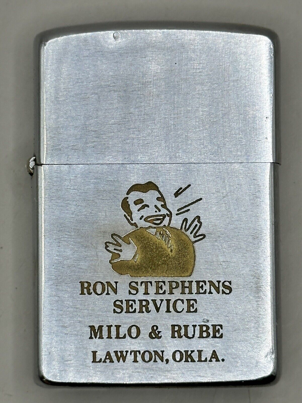 Vintage 1971 Ron Stevens Service Milo & Rube Lawton Ok Chrome Zippo Lighter Rare