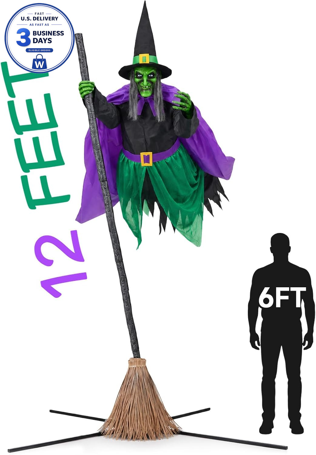 12 Ft Animated Hovering Witch - Spooktacular Outdoor Halloween Decor