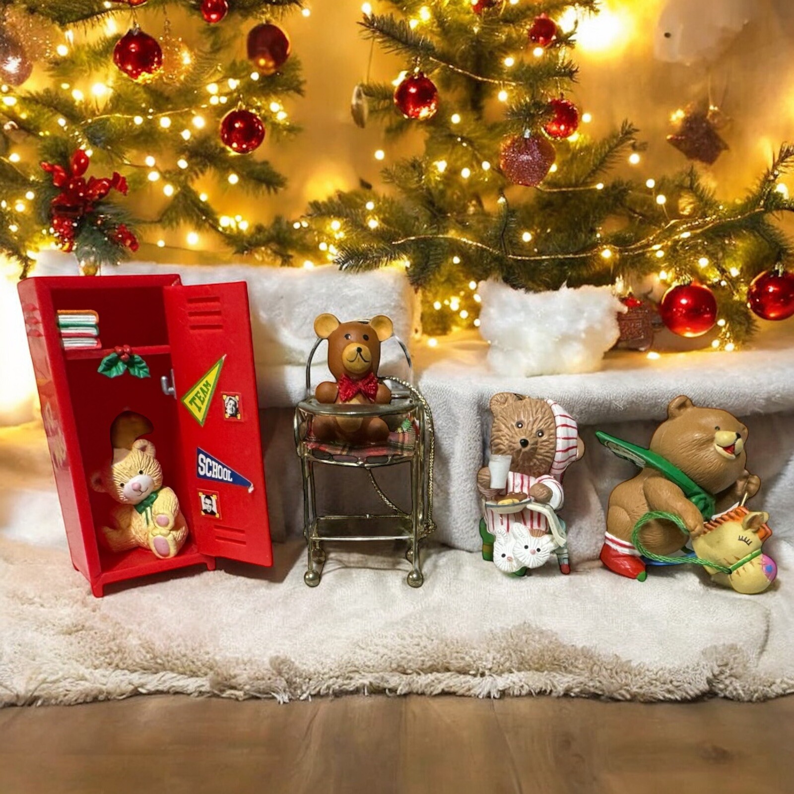 Vintage 80s and 90s Era Christmas Bear Ornaments Lot of 4 Small Multicolor Vintage 80s and 90s Era Christmas Bear Ornaments Lot of 4 Small Multicolor