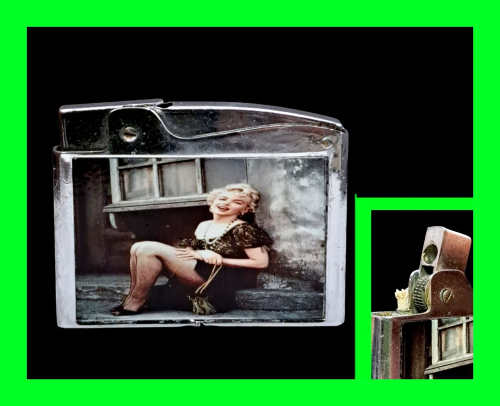 Vintage Beautiful Marilyn Monroe Risque Photo Flat Petrol Lighter RARE - UNFIRED