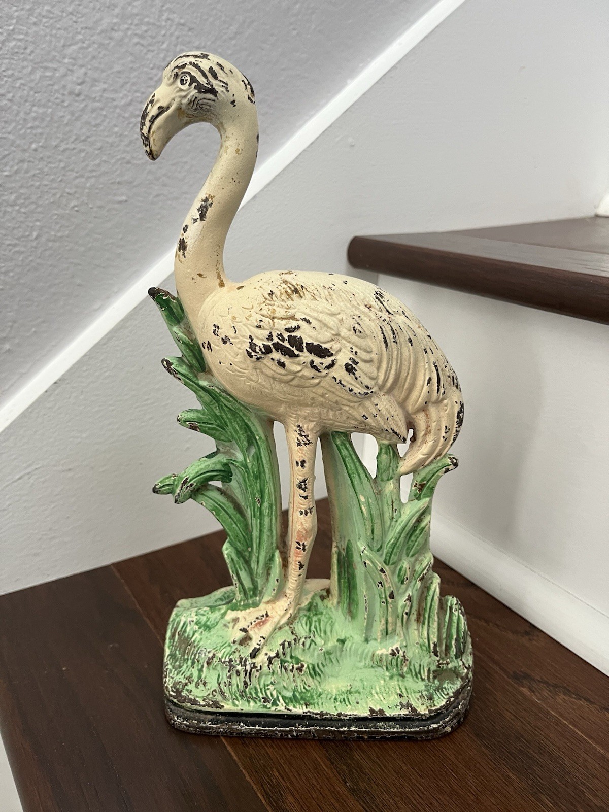 LARGE ANTIQUE VINTAGE c.1920 ART DECO FLAMINGO CAST IRON DOORSTOP STATUE LARGE ANTIQUE VINTAGE c.1920 ART DECO FLAMINGO CAST IRON DOORSTOP STATUE