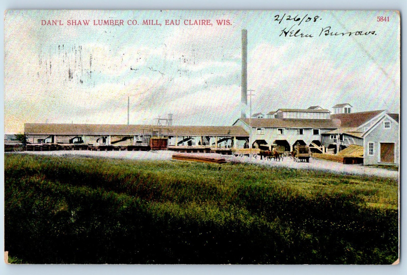 Eau Claire Wisconsin WI Postcard Dan\'l Shaw Lumber Co. Mill Exterior View c1908