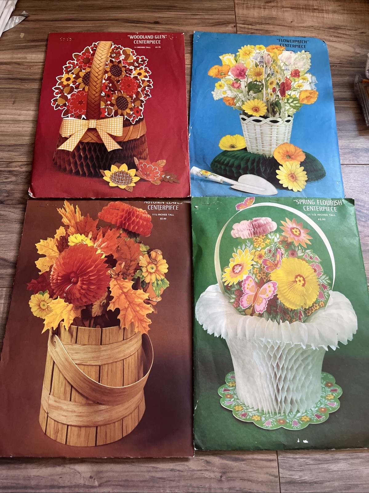 4 Adorable Vintage Hallmark Ambassador Honeycomb Cardboard Centerpieces Flowers
