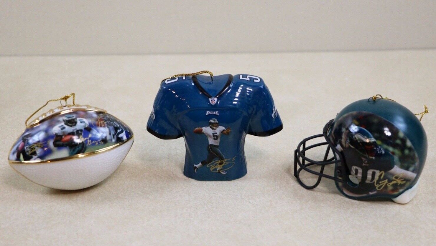 Philadelphia Eagles Football Ornament Set 2004 Bradford Porcelain NFL GAME DAY