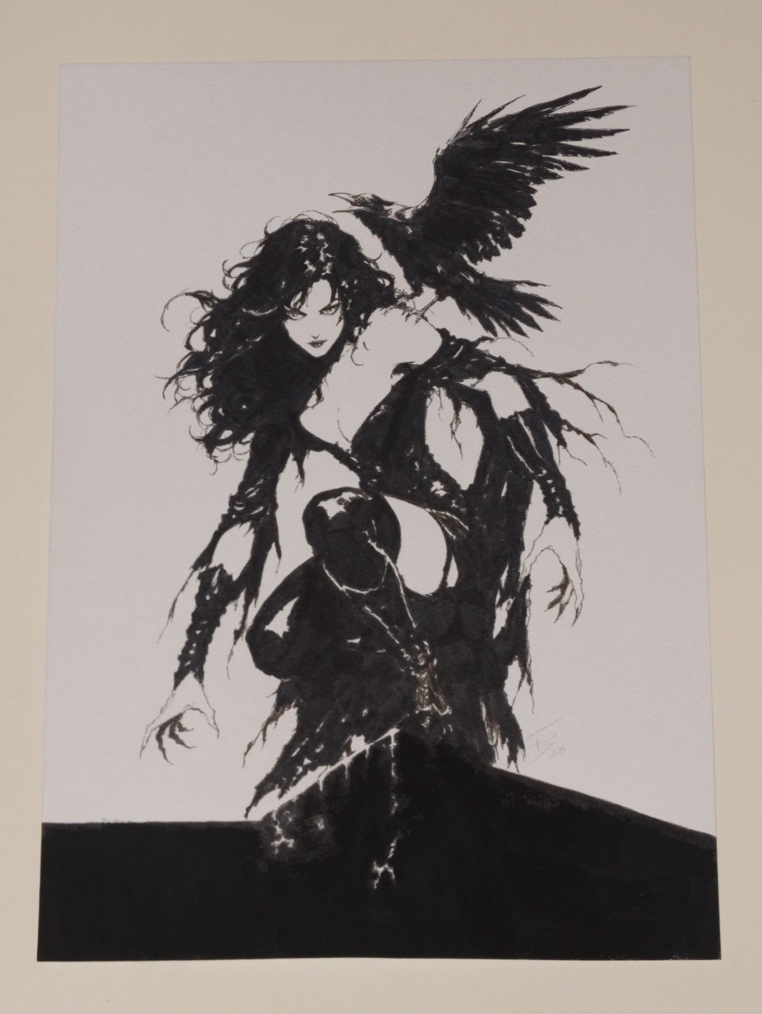 La Dama del Cuervo - Original Gothic Ink Drawing - Signed A4 Artwork La Dama del Cuervo - Original Gothic Ink Drawing - Signed A4 Artwork