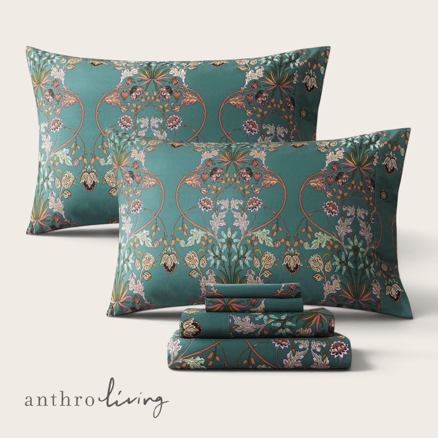 NEW Anthropologie Teal Orange 100% Cotton Matching 4 PC Sheet Set NEW Anthropologie Teal Orange 100% Cotton Matching 4 PC Sheet Set