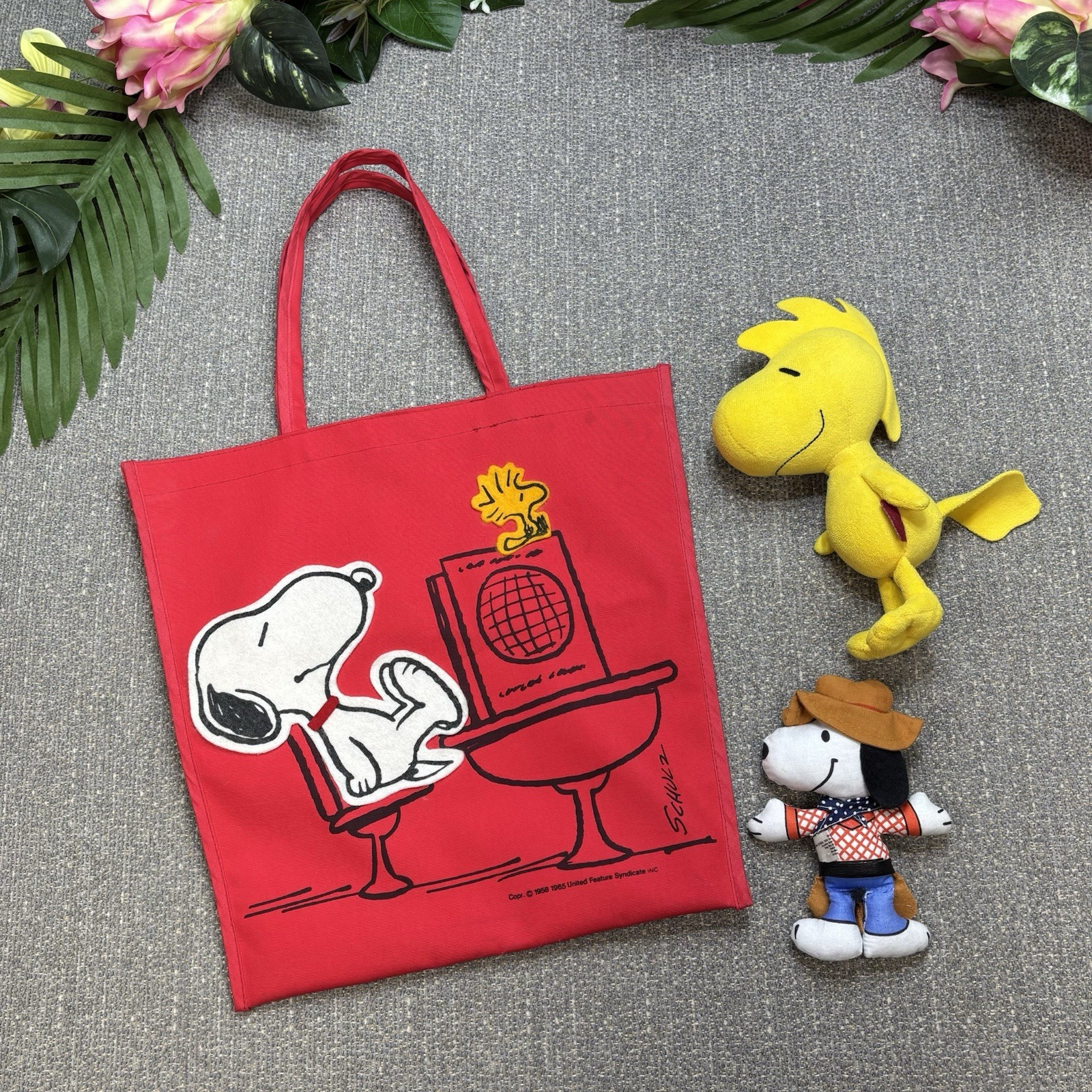 Vintage 1972 Snoopy Canvas Tote Bag Red Peanuts Woodstock Charles M. Schulz