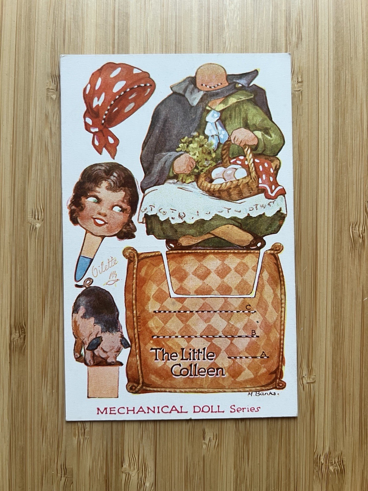 Vintage Raphael Tuck Mechanical Doll Series Postcard c1910s The Little Colleen