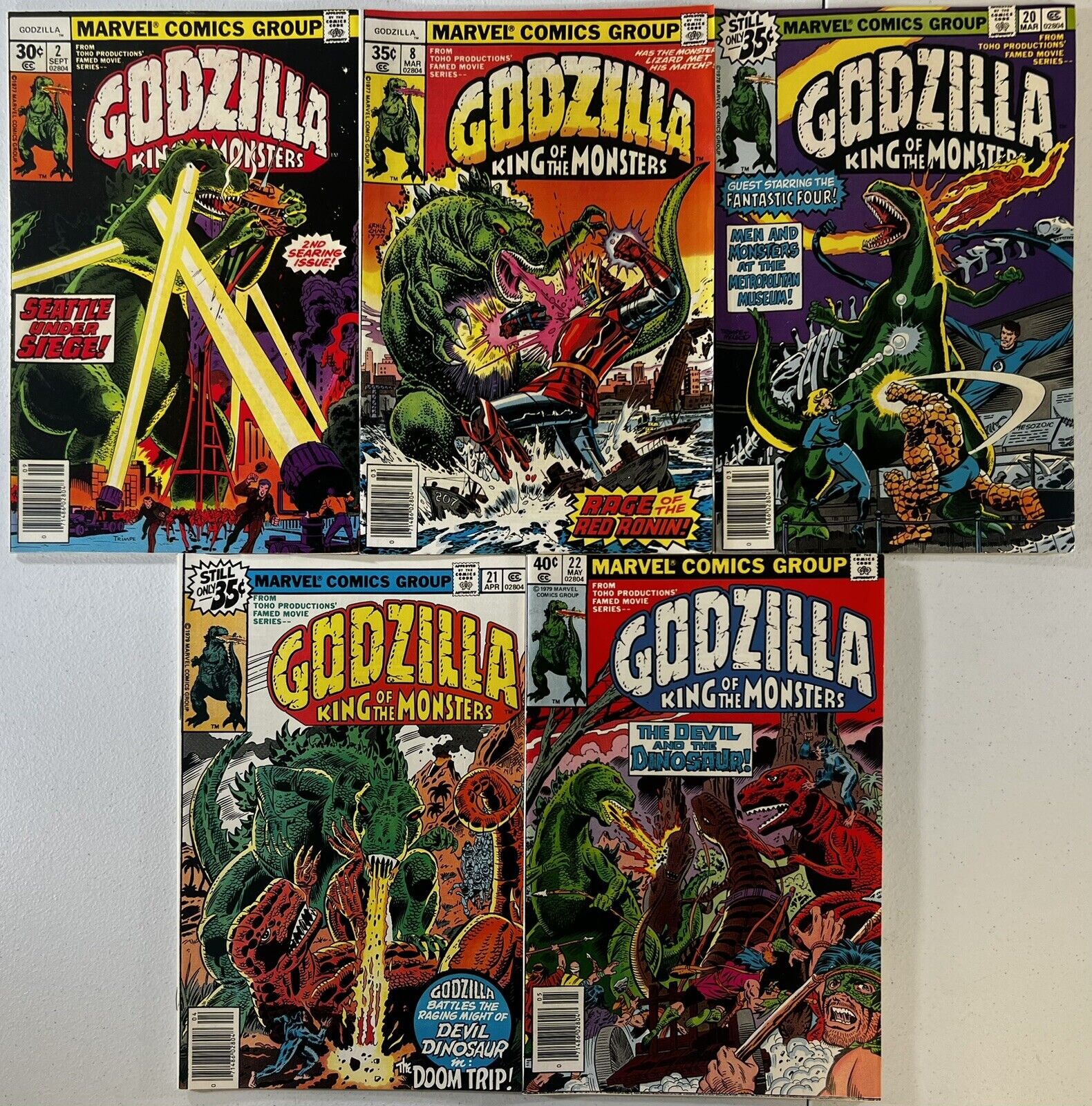 Godzilla #2 8 20 21 22 Marvel 1977 Lot of 5 Comics NM 9.4