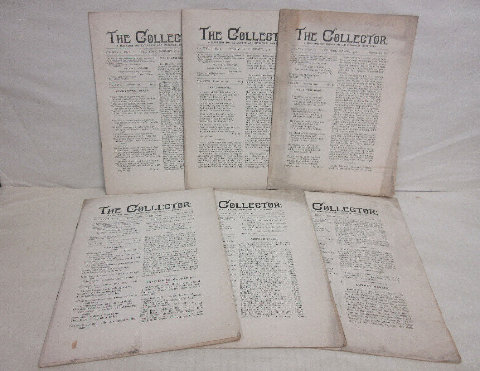 The Collector Magazine Autograph & Historical Collectors 6 Issues Jan-June 1914