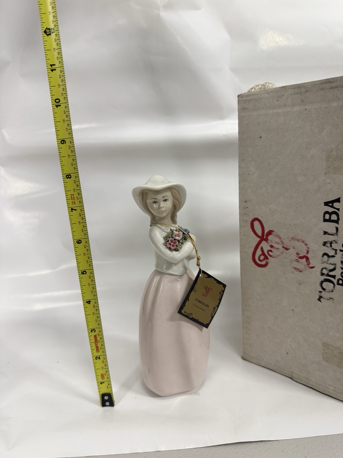 Vintage Torralba Spain Porcelain Lady Girl Figurine Pink Dress 8” w/ Box Tag Vintage Torralba Spain Porcelain Lady Girl Figurine Pink Dress 8” w/ Box Tag