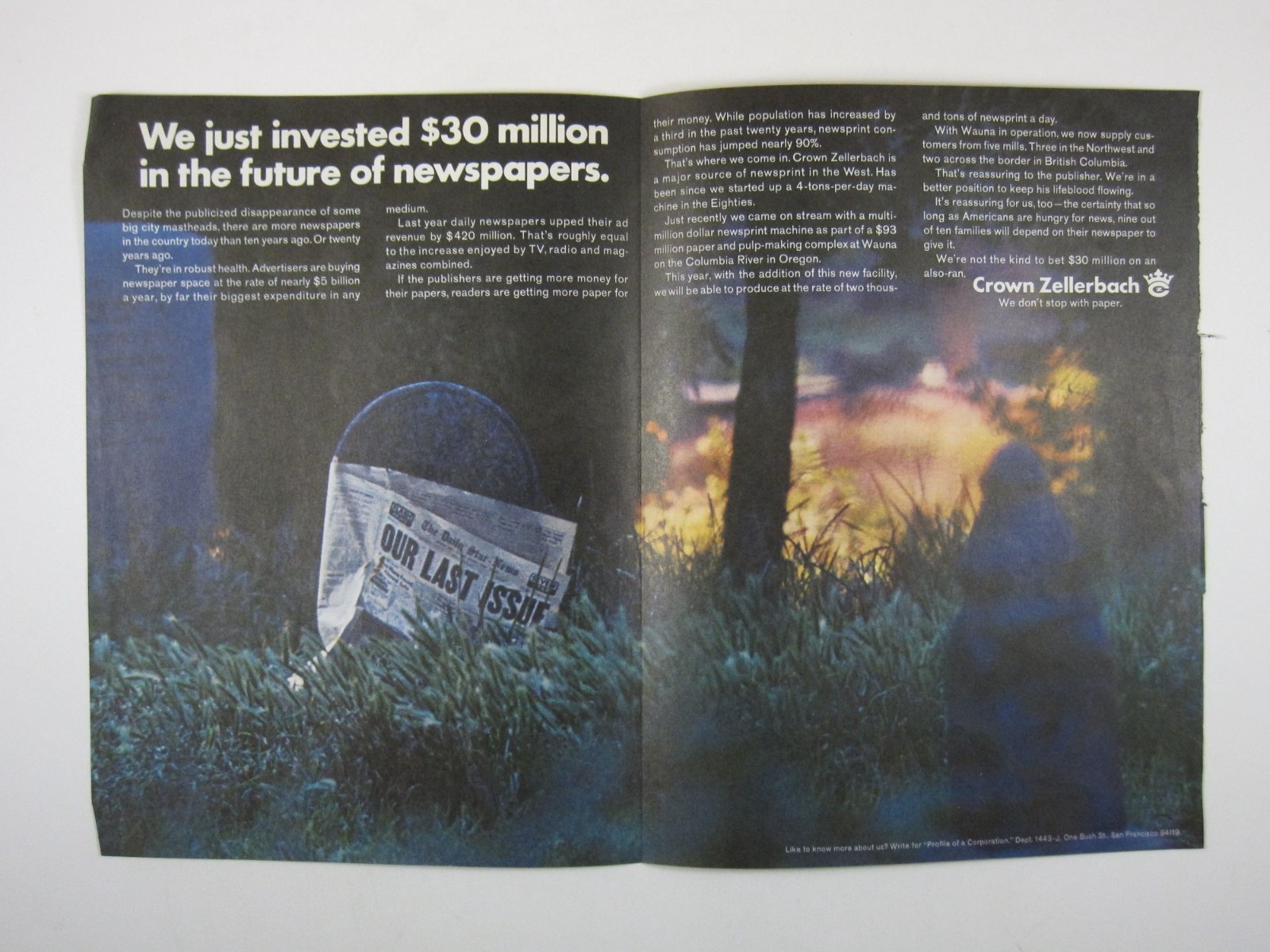 Print Ad We Just Invested $30 Million Future Newspapers Crown Zellerbach 1960s Print Ad We Just Invested $30 Million Future Newspapers Crown Zellerbach 1960s