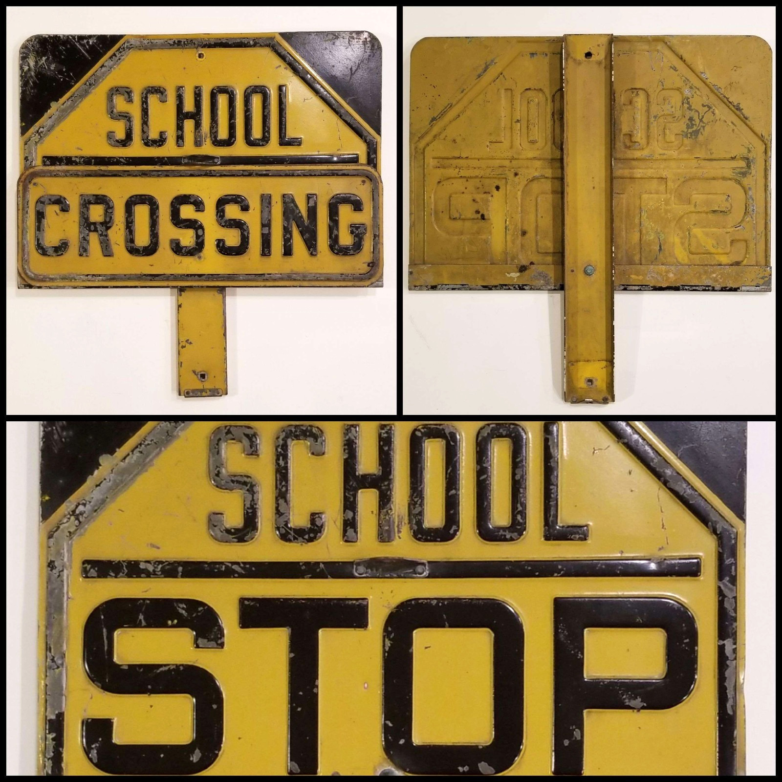 1940s-50s Original Mechanical School Crossing STOP Sign Vintage - Video Demo