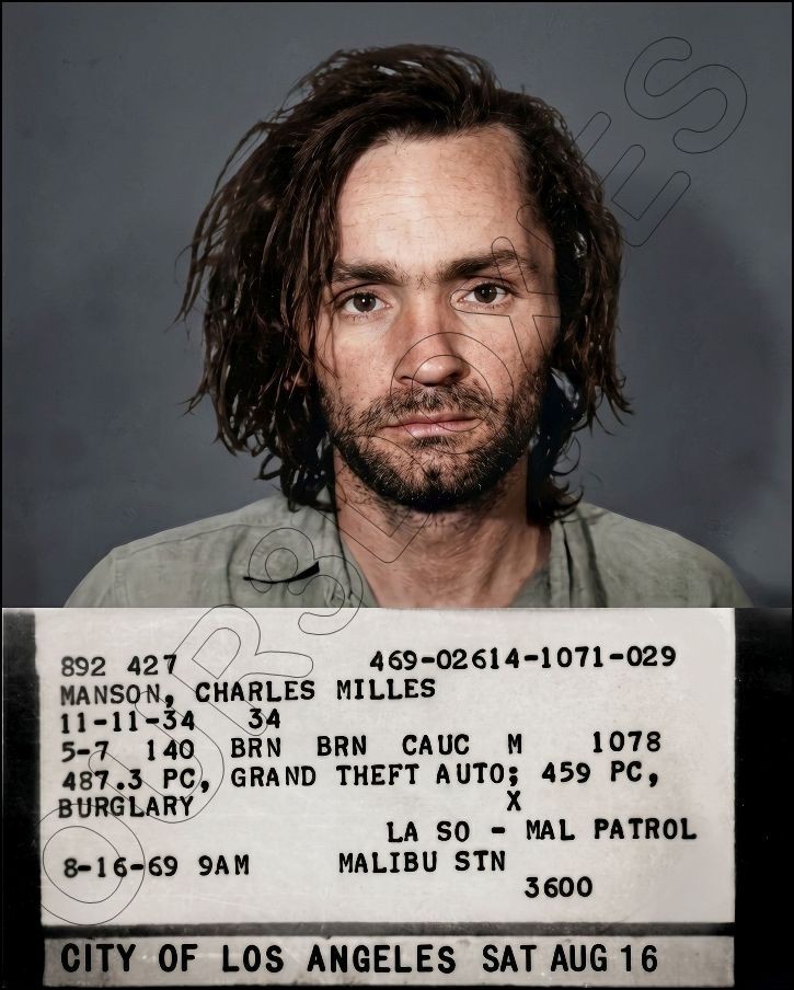 Charles Manson Photo 8X10 - 1969 Mugshot Helter Skelter COLORIZED 
