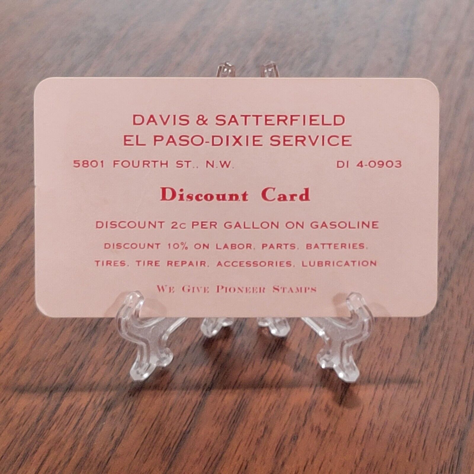 Davis and Satterfield El Paso Dixie Service Advertising Gas Oil Discount Card