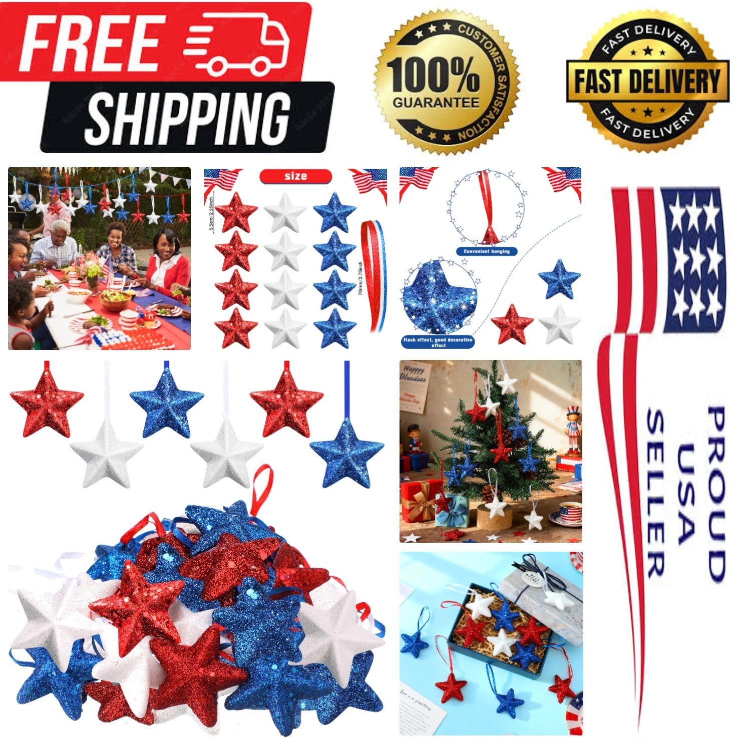 Stylish 12 Pc 4th of July Hanging Tree Decorations for Memorable Celebrations