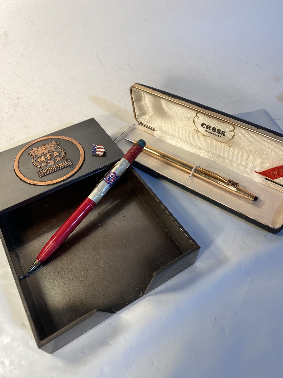MFA Ins. Cross Pen, 1/20  14k GF & Sheaffer Mech. Pencil, Pin, Paper Holder