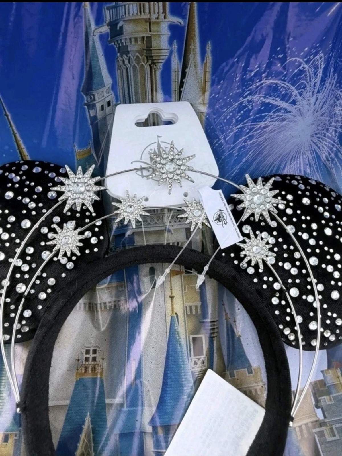 NWT Disney Parks Minnie Mouse Black Stars Sparkle Rhinestone Crown Ears Headband NWT Disney Parks Minnie Mouse Black Stars Sparkle Rhinestone Crown Ears Headband