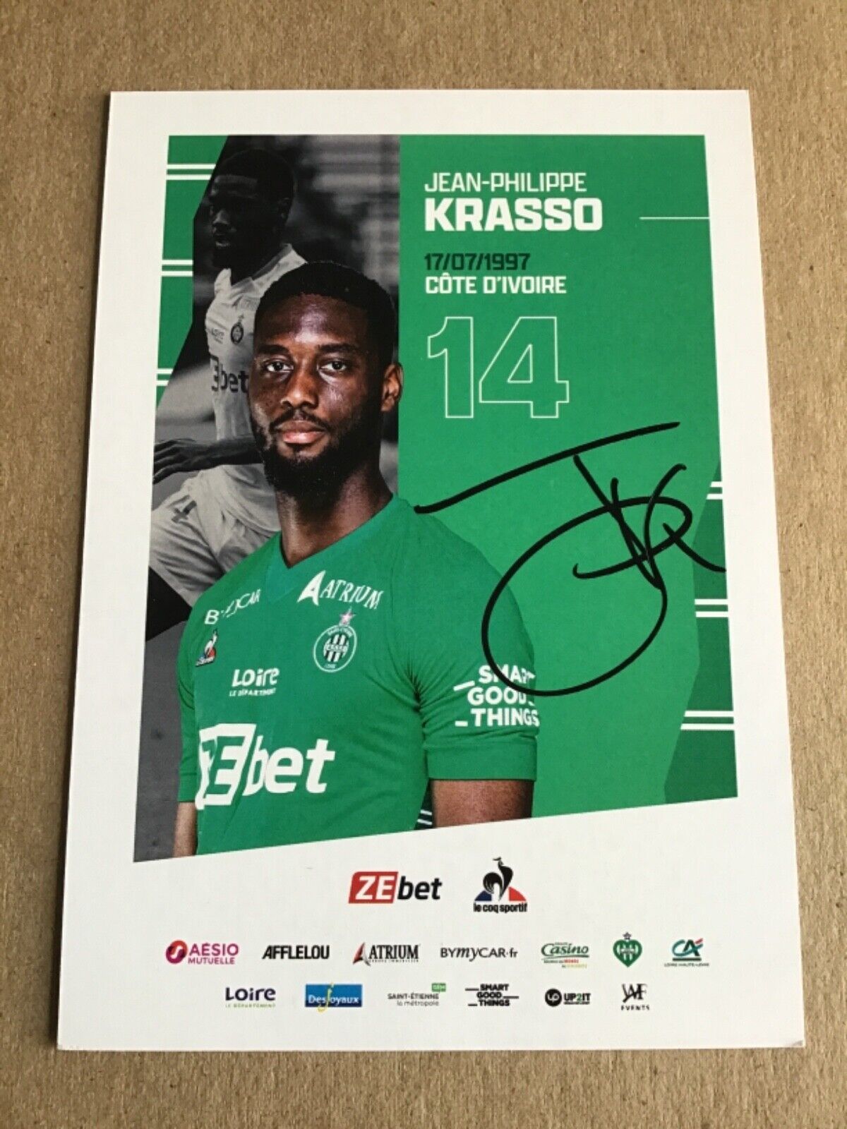 Jean-Philippe Krasso, Ivory Coast 🇨🇮  AS St. Etienne 2021/22 hand signed 