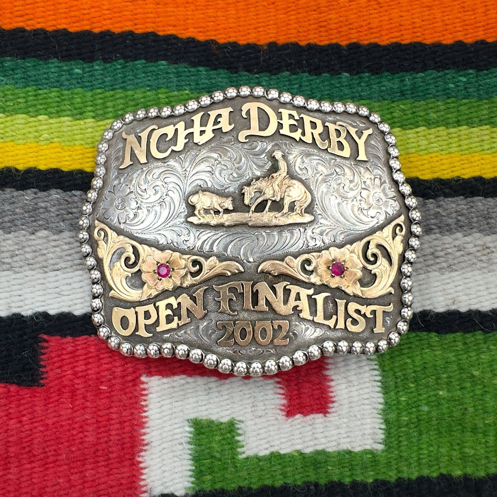 VTG 2002 Gist USA Hand Engraved NCHA Trophy Buckle Sterling Overlay 1/10 10K VTG 2002 Gist USA Hand Engraved NCHA Trophy Buckle Sterling Overlay 1/10 10K