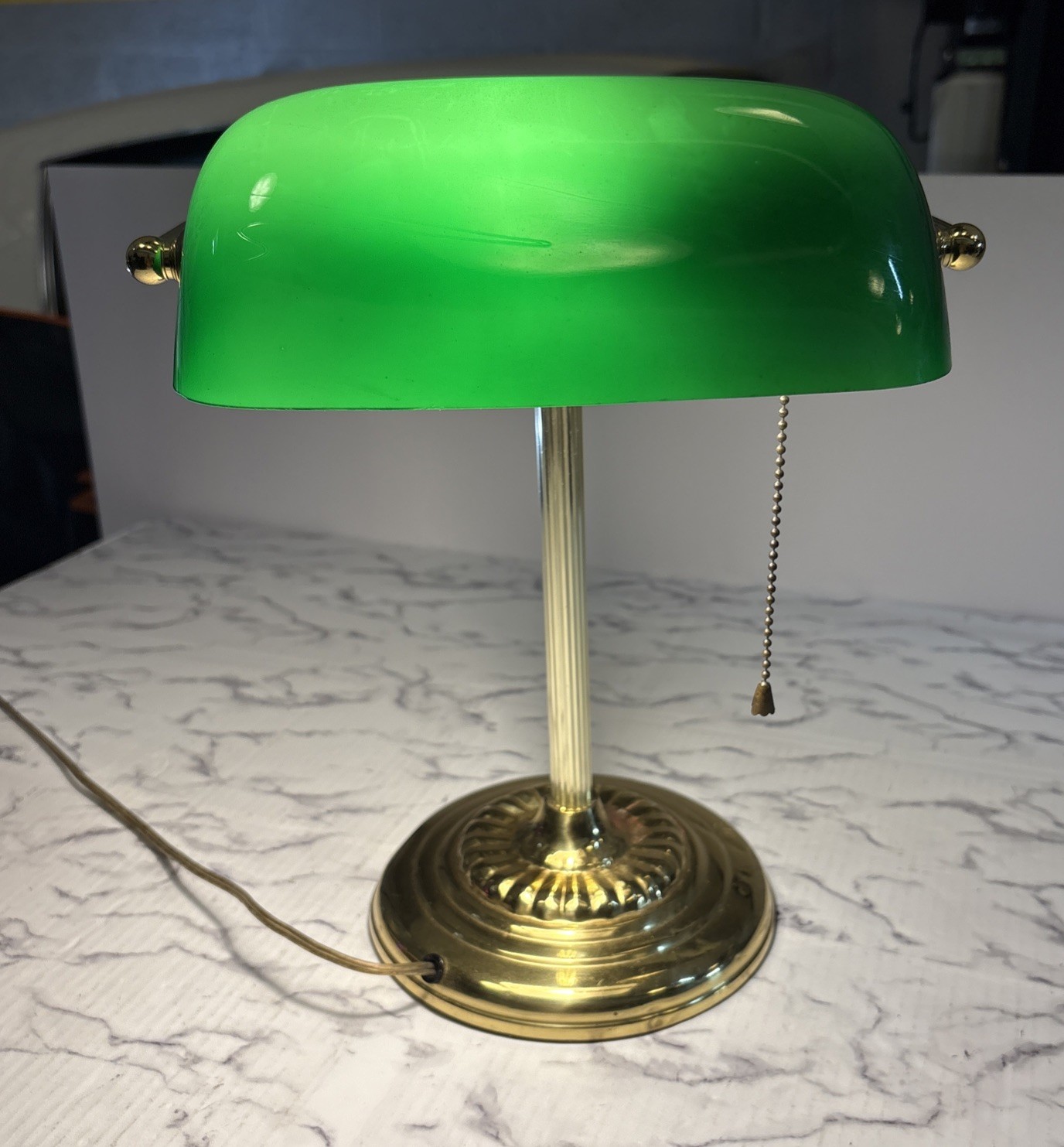 Vintage Banker Lamp Brass TESTED WORKING with Jade Hand Blown Glass Shade READ Vintage Banker Lamp Brass TESTED WORKING with Jade Hand Blown Glass Shade READ
