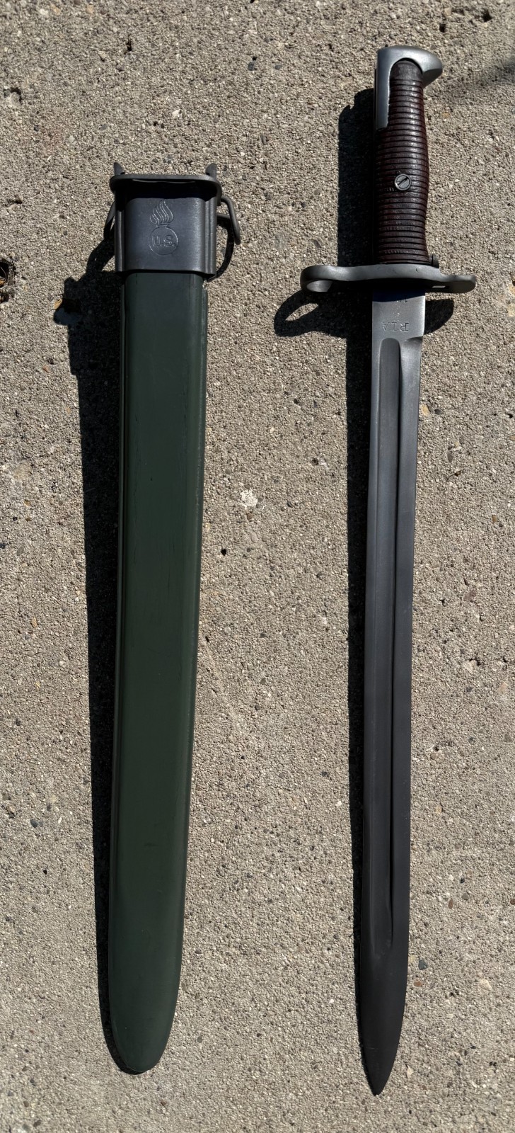 RIA US WW2 Uncut M1905 Bayonet Knife U.S. 1906 Marked Ricasso Ribbed Grip RIA US WW2 Uncut M1905 Bayonet Knife U.S. 1906 Marked Ricasso Ribbed Grip