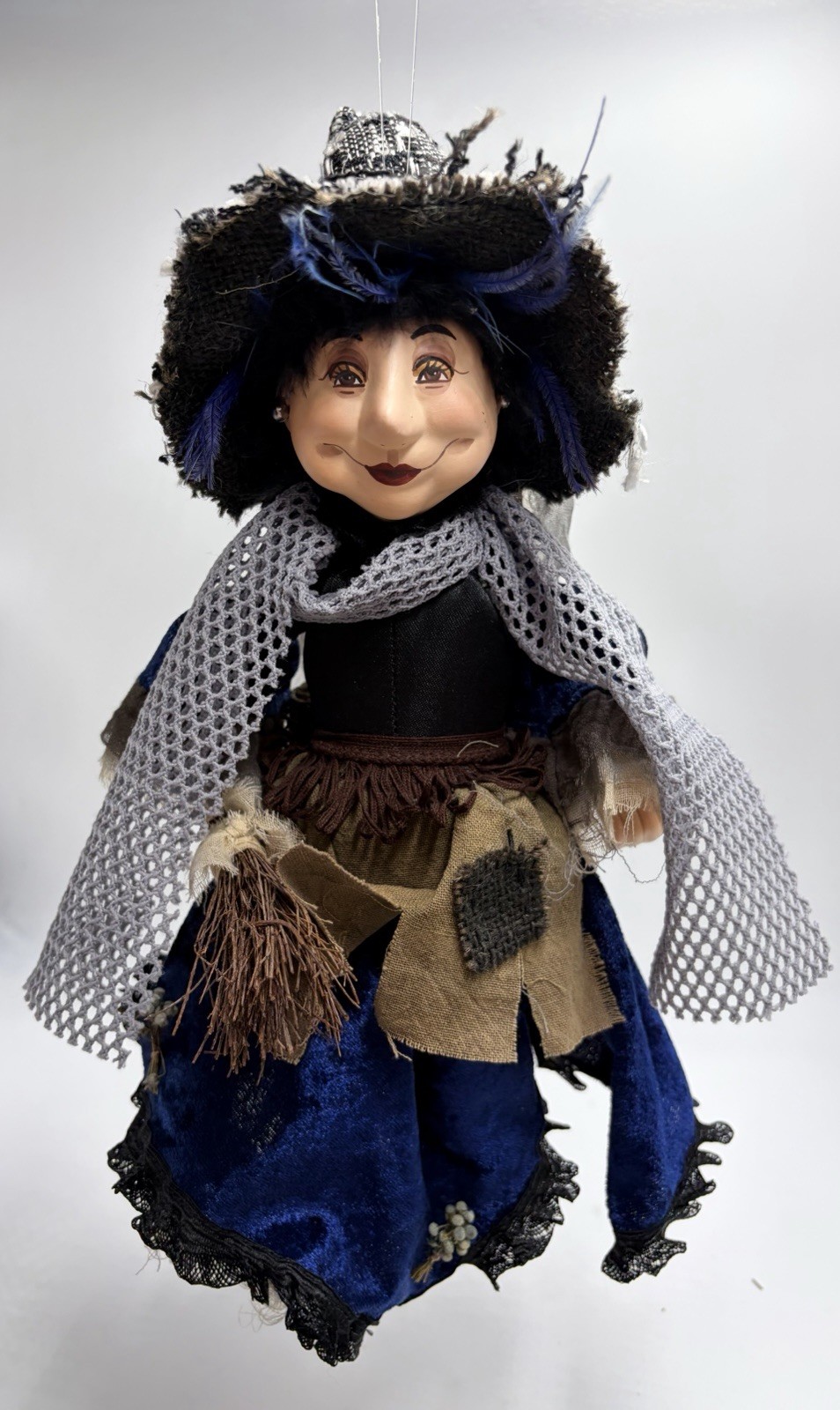 Pendle 15” Good Luck Hanging Blue Kitchen Witch W Broom Halloween Doll Lrg VTG Pendle 15” Good Luck Hanging Blue Kitchen Witch W Broom Halloween Doll Lrg VTG