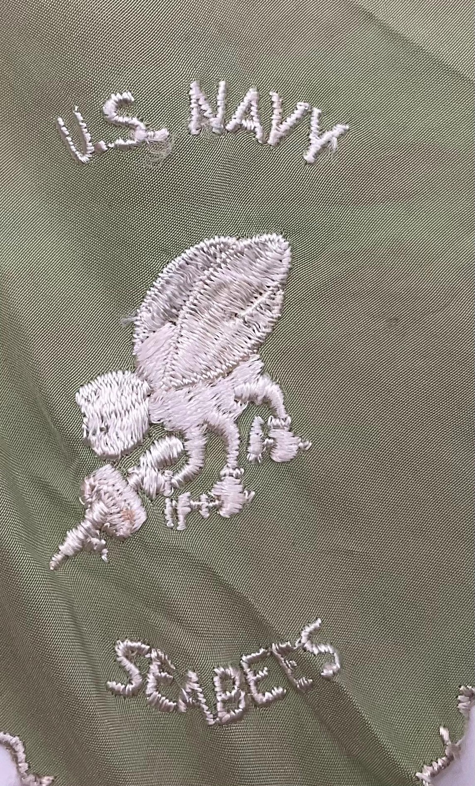 Vintage WWII US Navy Seabees Sweetheart Silk Handkerchief Green Fighting Bee