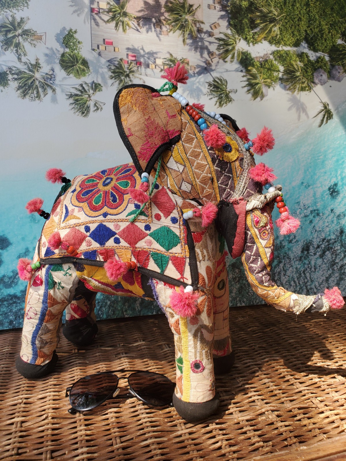 Vintage Hand-Crafted ANGLO RAJ Stuffed Cotton Embroidered ELEPHANT India 1950\'s