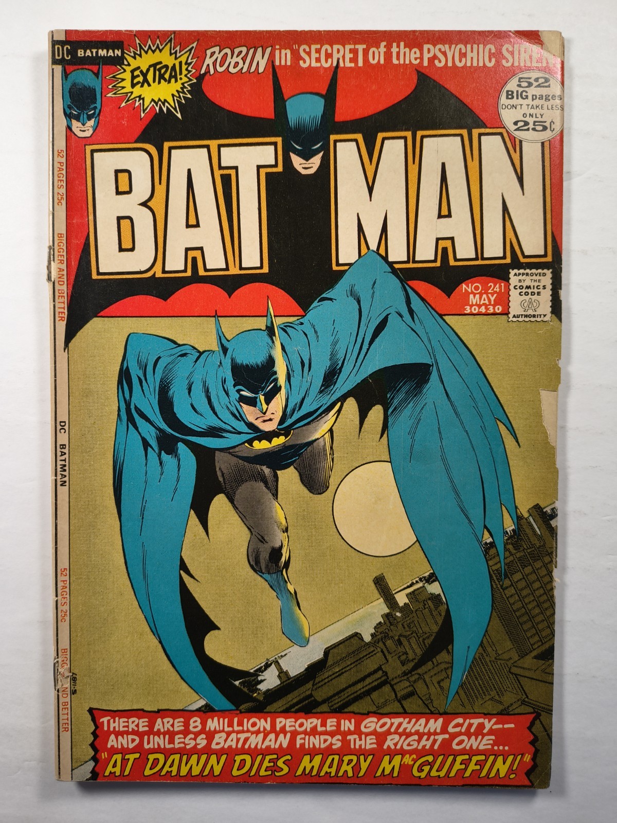 Batman #241 VG- Iconic Neal Adams Cvr DC Comics 1972 Cover Detached @ Top Staple