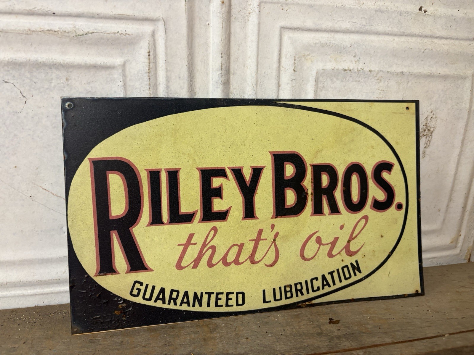 Rare Riley Bros Motor Oil Sign Service Station Can Gas Pump Battery Shop Shell