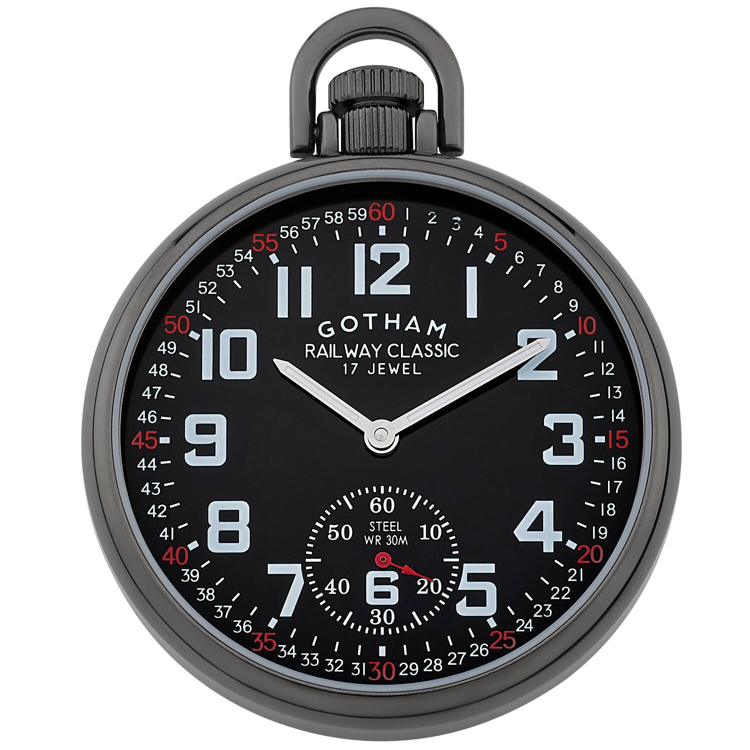 Gotham Men's Gun-Plated Stainless Steel Mechanical Railroad Pocket Watch Gotham Men's Gun-Plated Stainless Steel Mechanical Railroad Pocket Watch