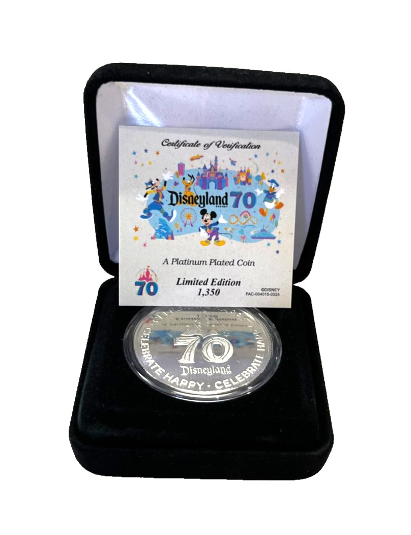Disneyland 70th Anniversary Limited Edition Platinum Plated Coin #0716/1,350 (A1 Disneyland 70th Anniversary Limited Edition Platinum Plated Coin #0716/1,350 (A1