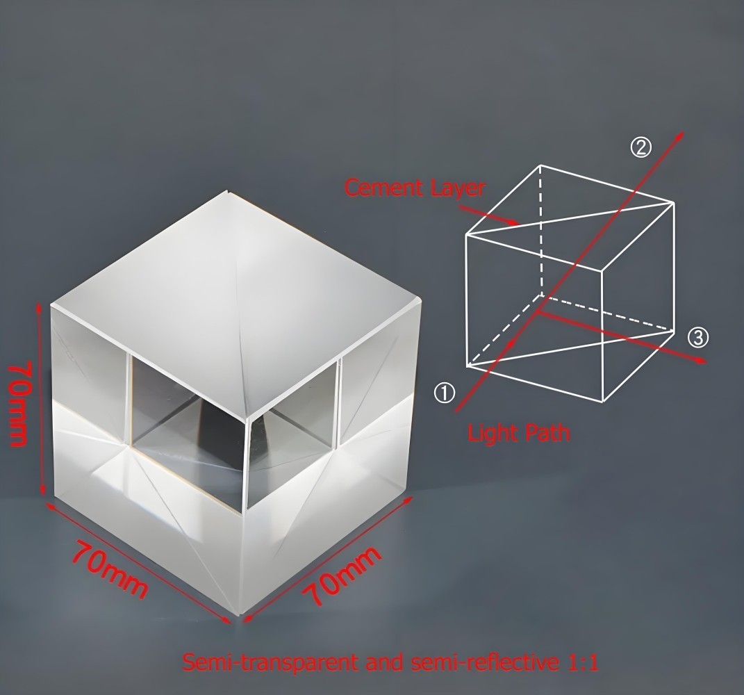 1pc 70x70x70mm Optical Glass Cube Dichroic Beam Splitter Prism 50:50 Spectrome
