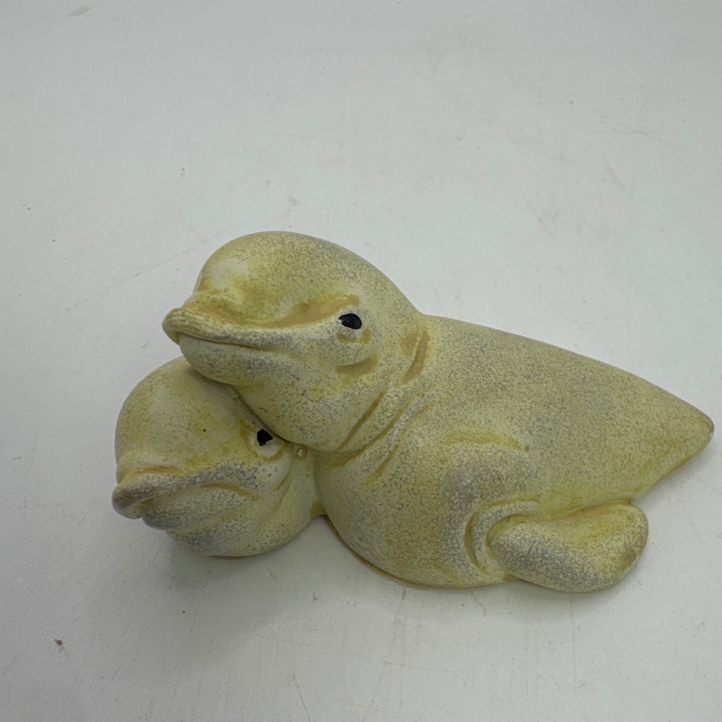Vintage Ceramic Manatee Mother and Calf Figurine Yellow Speckled Nautical Decor