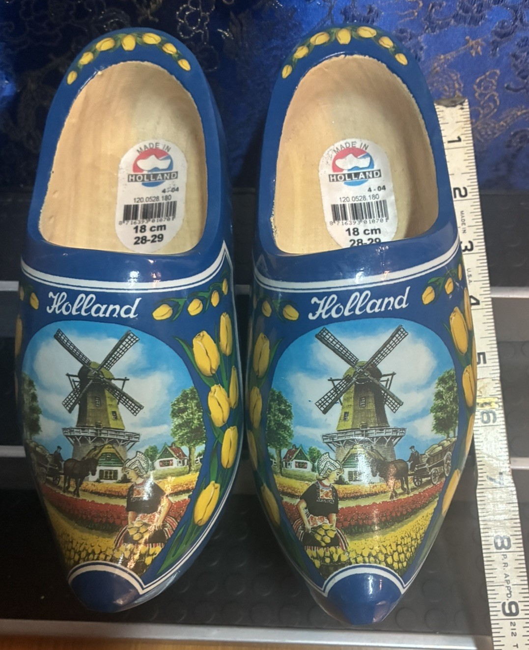 Vintage HOLLAND WINDMILL WOODEN SHOES dutch souvenir decorative royal blue clogs Vintage HOLLAND WINDMILL WOODEN SHOES dutch souvenir decorative royal blue clogs