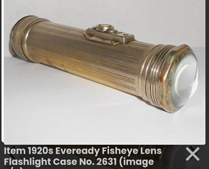 EVEREADY Vintage 1920s Fisheye Lens Flashlight Metal Tube Case No. 2631 EVEREADY Vintage 1920s Fisheye Lens Flashlight Metal Tube Case No. 2631