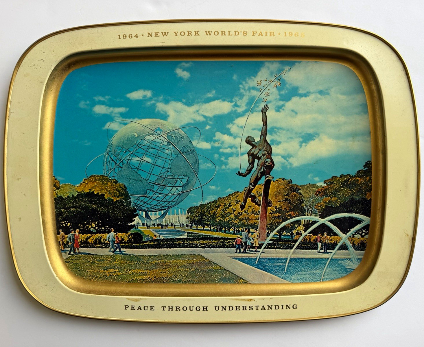 Vintage 1964-65 NY World’s Fair Unisphere Steel Tray Rocket Thrower 21.5”x 15.5” Vintage 1964-65 NY World’s Fair Unisphere Steel Tray Rocket Thrower 21.5”x 15.5”