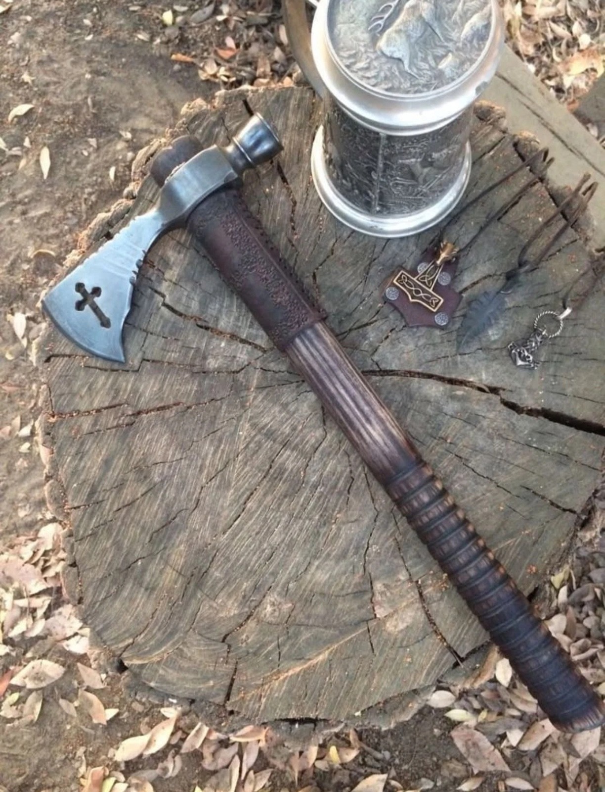 Handmade Forged Steel Pipe Tomahawk Axe - Custom Ash Wood Handle Hatchet - Gift. Handmade Forged Steel Pipe Tomahawk Axe - Custom Ash Wood Handle Hatchet - Gift.