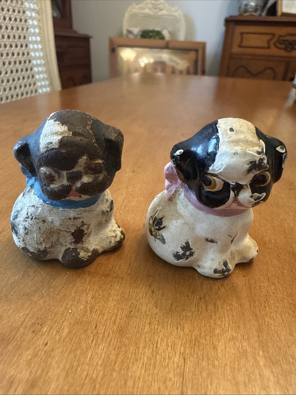 Antique Hubley Cast Iron Miniature Puppo Dog Figurines Pair Grace Drayton 1.75\