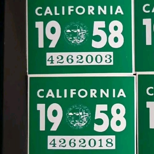 1958 California YOM DMV Car Truck Trailer License Plate Sticker / Tag CA 1956/58