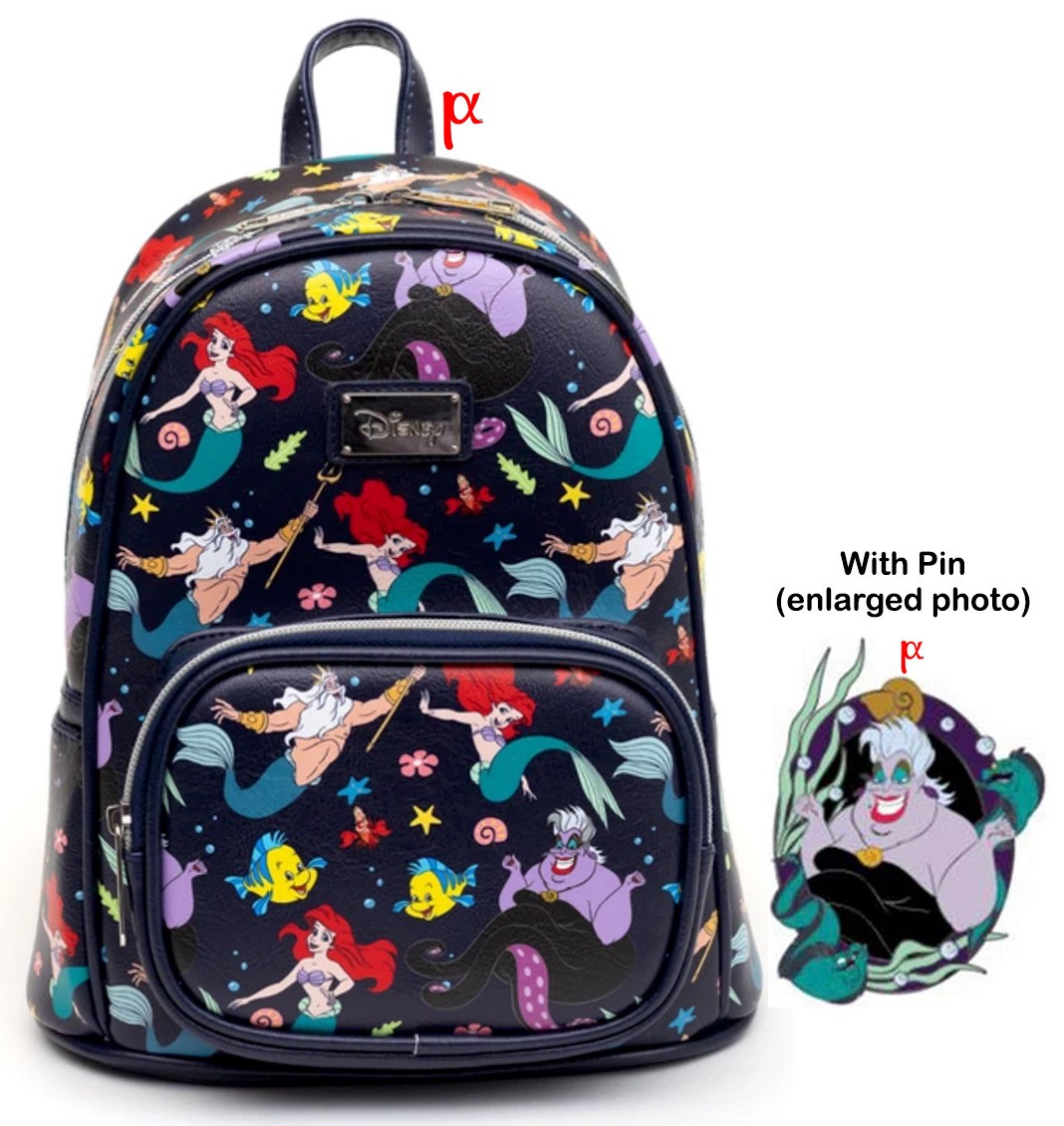 Disney Little Mermaid Cast Under the Sea Mini Backpack & Loungefly Ursula Pin LE