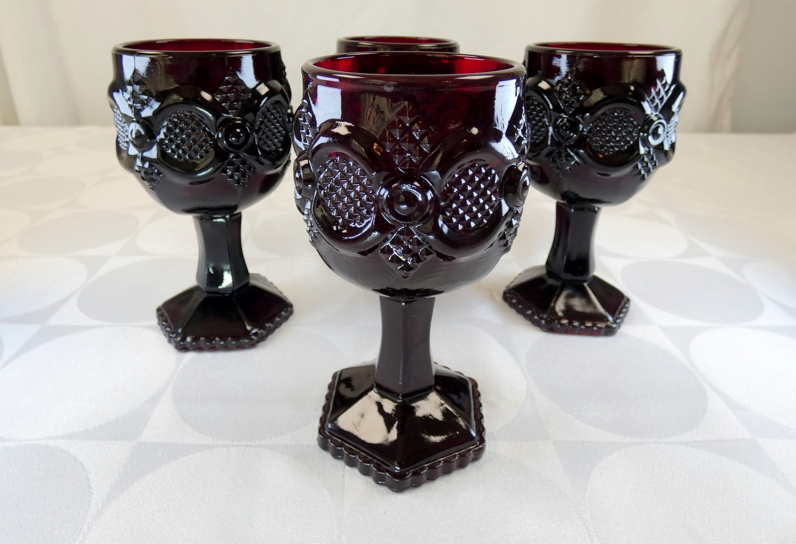 VTG Avon Ruby Red Cape Cod Collection Mini Sherry Goblets Four Mint