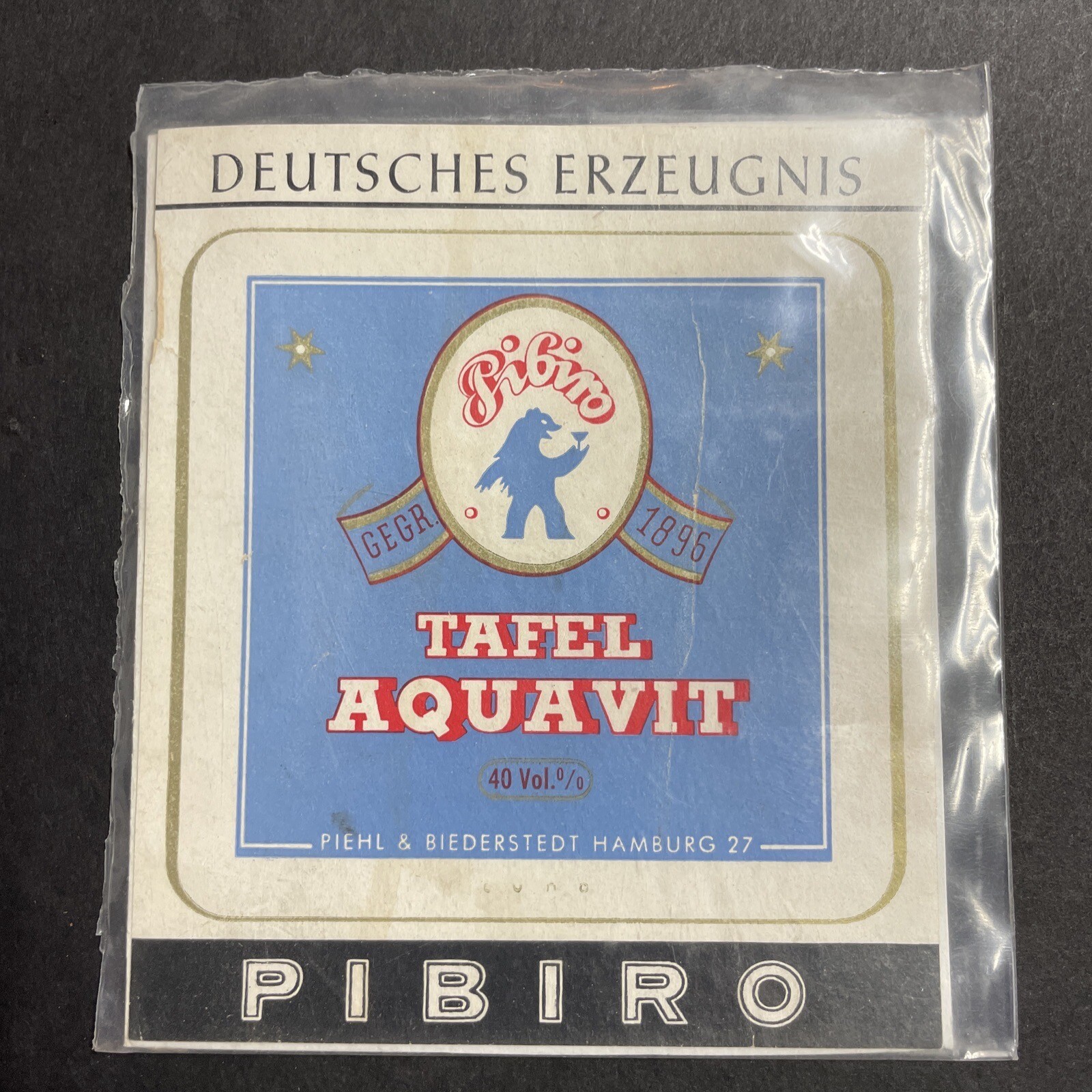Pibiro Aquavit Bottle Label Hamburg Germany Alcohol Ephemera Pibiro Aquavit Bottle Label Hamburg Germany Alcohol Ephemera
